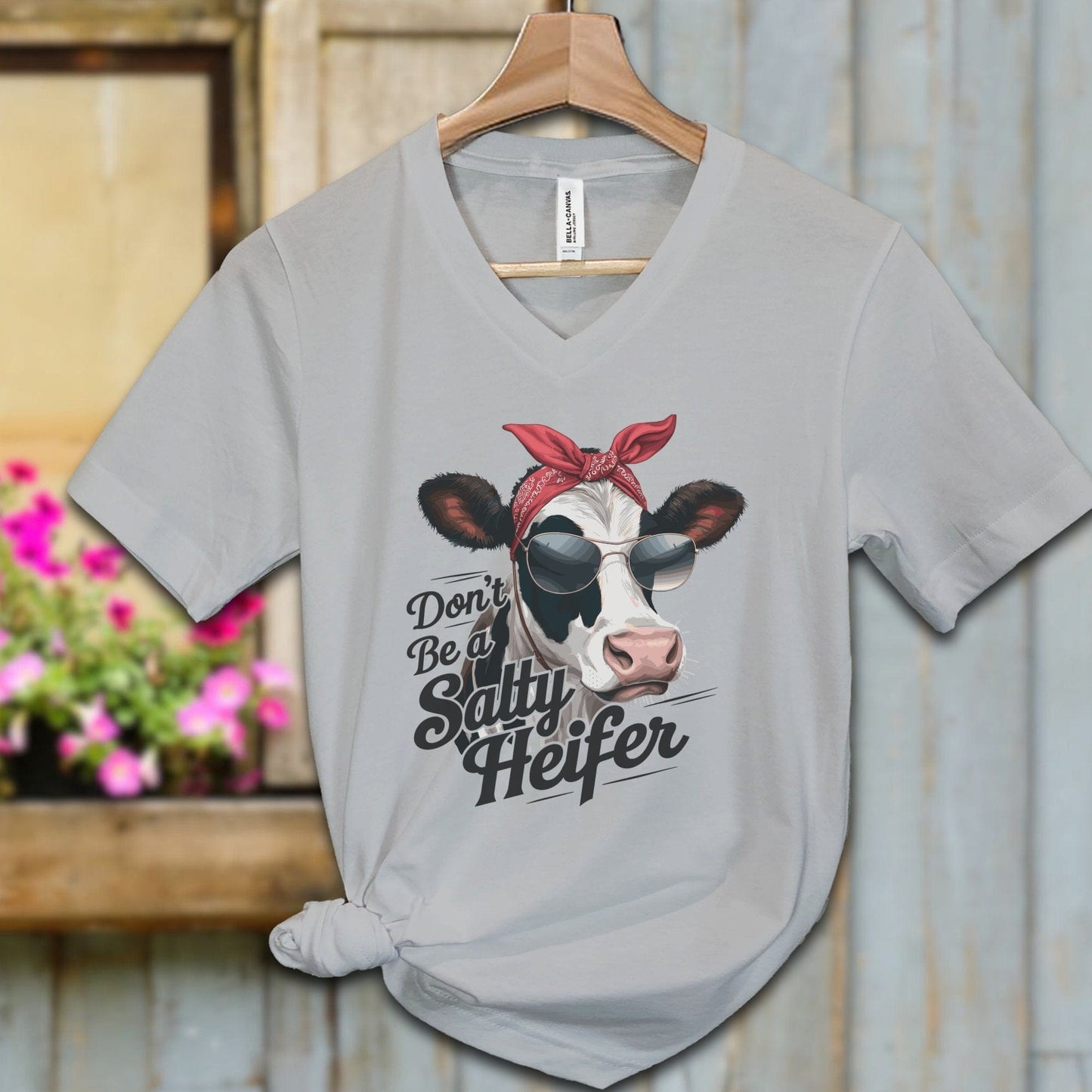 Ladies Shirt Athletic Heather / S / Adult V-neck Don't Be a Salty Heifer Shirt