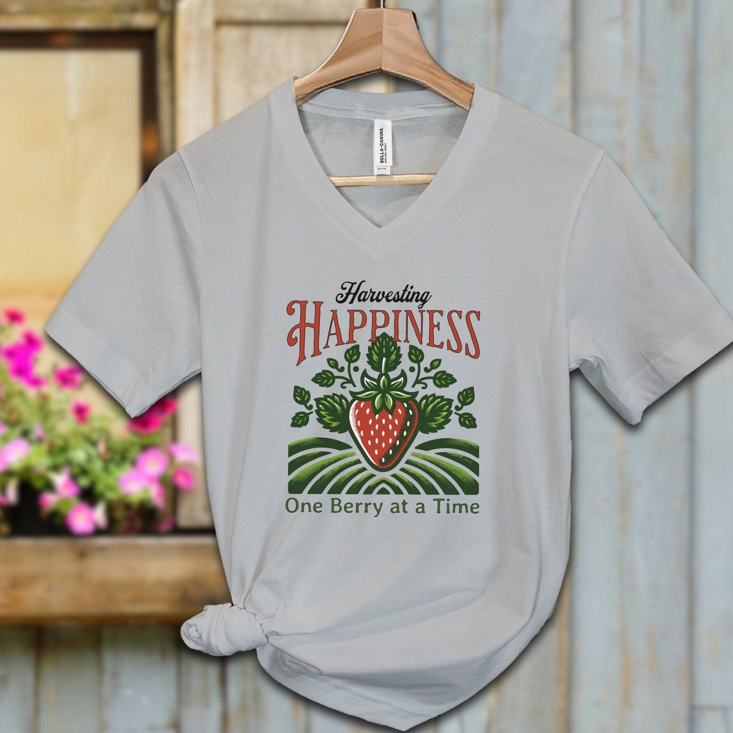 Ladies Shirt Athletic Heather / S / Adult V-neck Harvesting Happiness Shirt