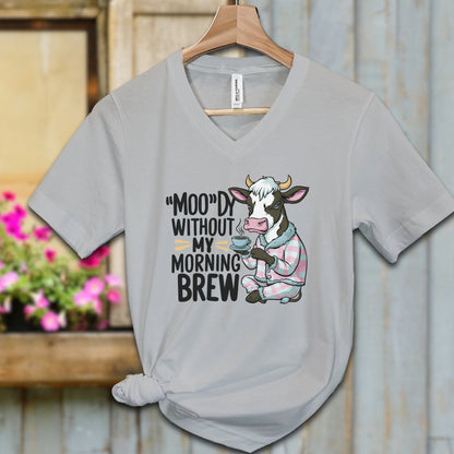 Ladies Shirt Athletic Heather / S / Adult V-neck Moody Without My Morning Brew Shirt