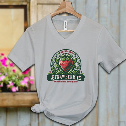 Ladies Shirt Athletic Heather / S / Adult V-neck Sun Kissed Strawberries Shirt