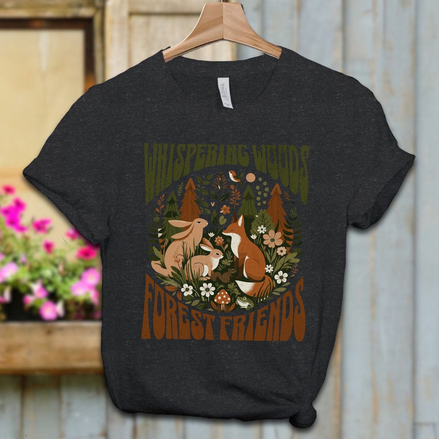 Ladies Shirt Black Heather / XS / Adult T-shirt Whispering Woods Forest Friends Shirt