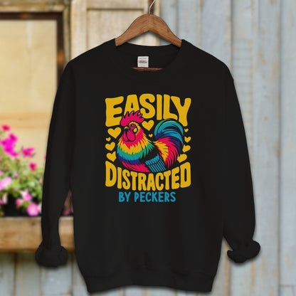 Ladies Shirt Black / S / Adult Sweatshirt Easily Distracted by Peckers Shirt