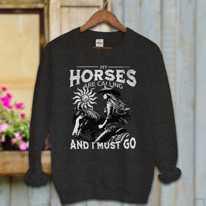 Ladies Shirt Black / S / Adult Sweatshirt My Horses are Calling Shirt