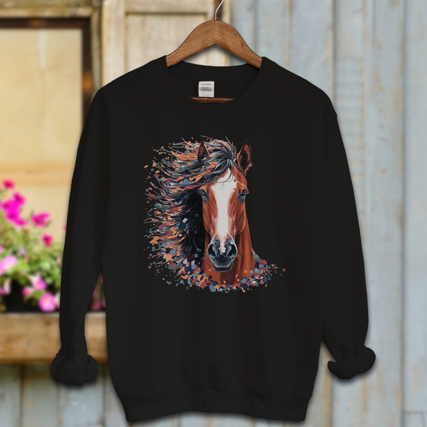 Ladies Shirt Black / S / Adult Sweatshirt Vibrant Horse Splatter Shirt