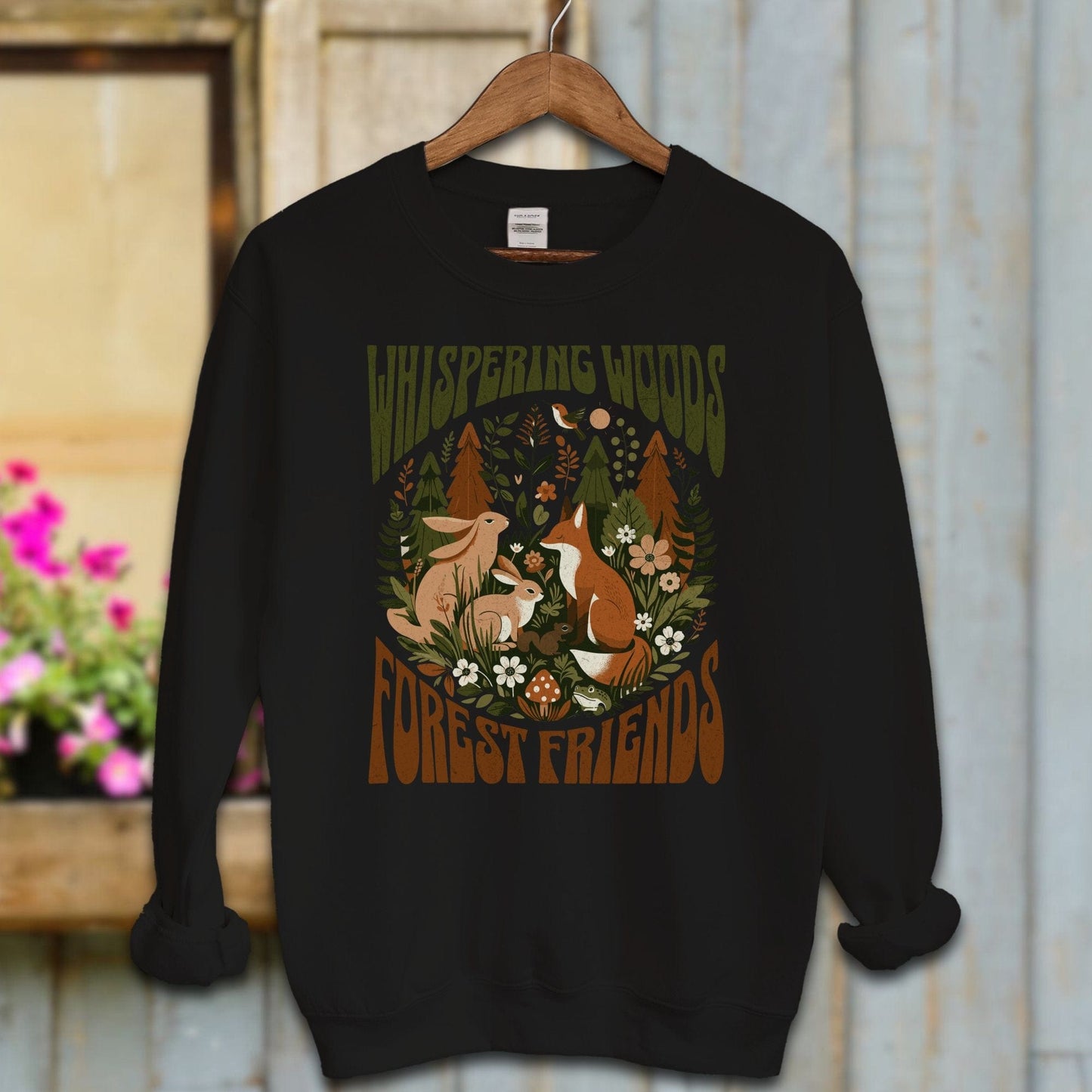 Ladies Shirt Black / S / Adult Sweatshirt Whispering Woods Forest Friends Shirt