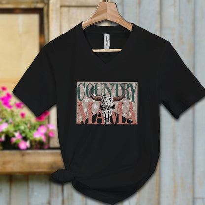 Ladies Shirt Black / S / Adult V-neck Country Mama Shirt