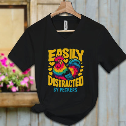 Ladies Shirt Black / S / Adult V-neck Easily Distracted by Peckers Shirt