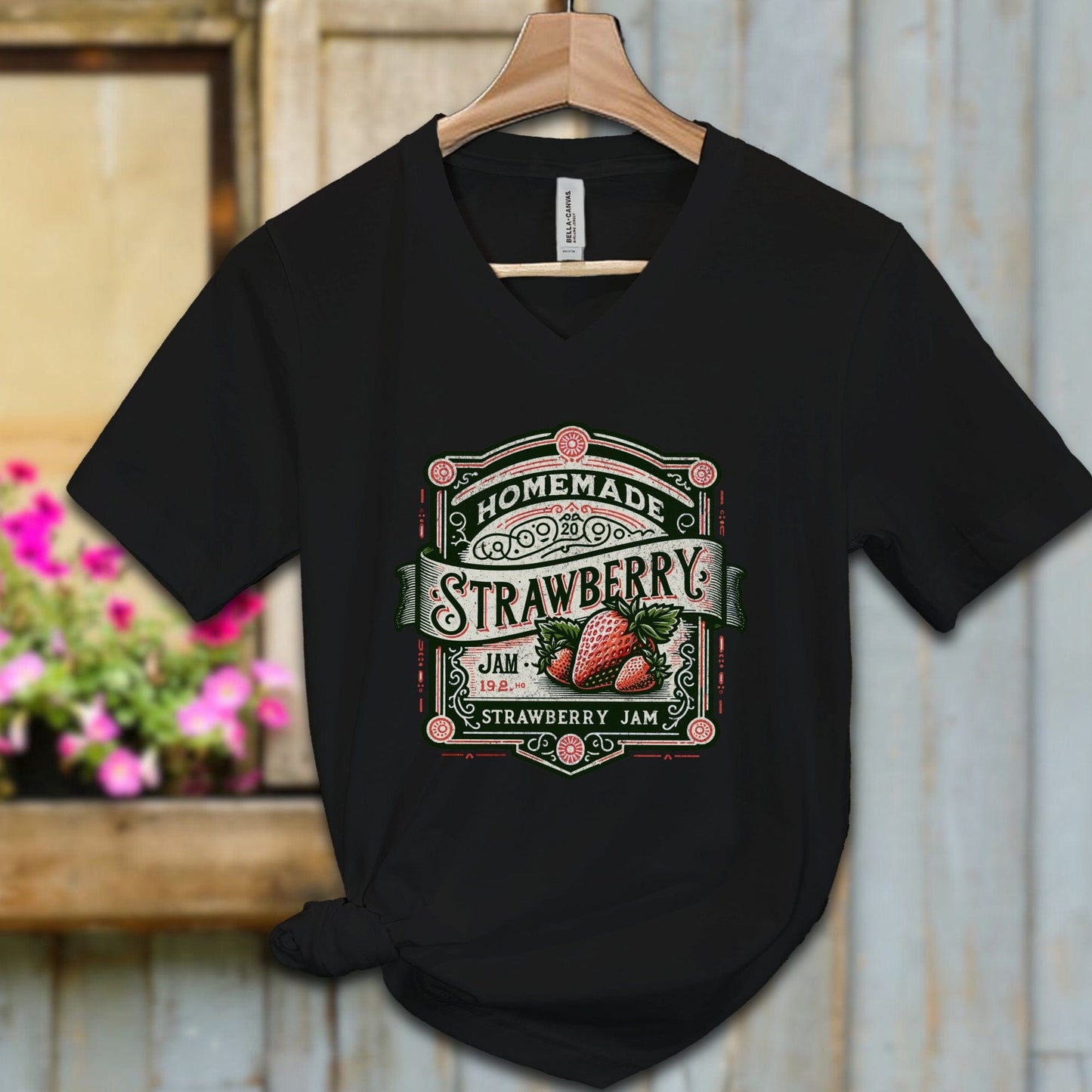 Ladies Shirt Black / S / Adult V-neck Homemade Strawberry Jam vintage Shirt