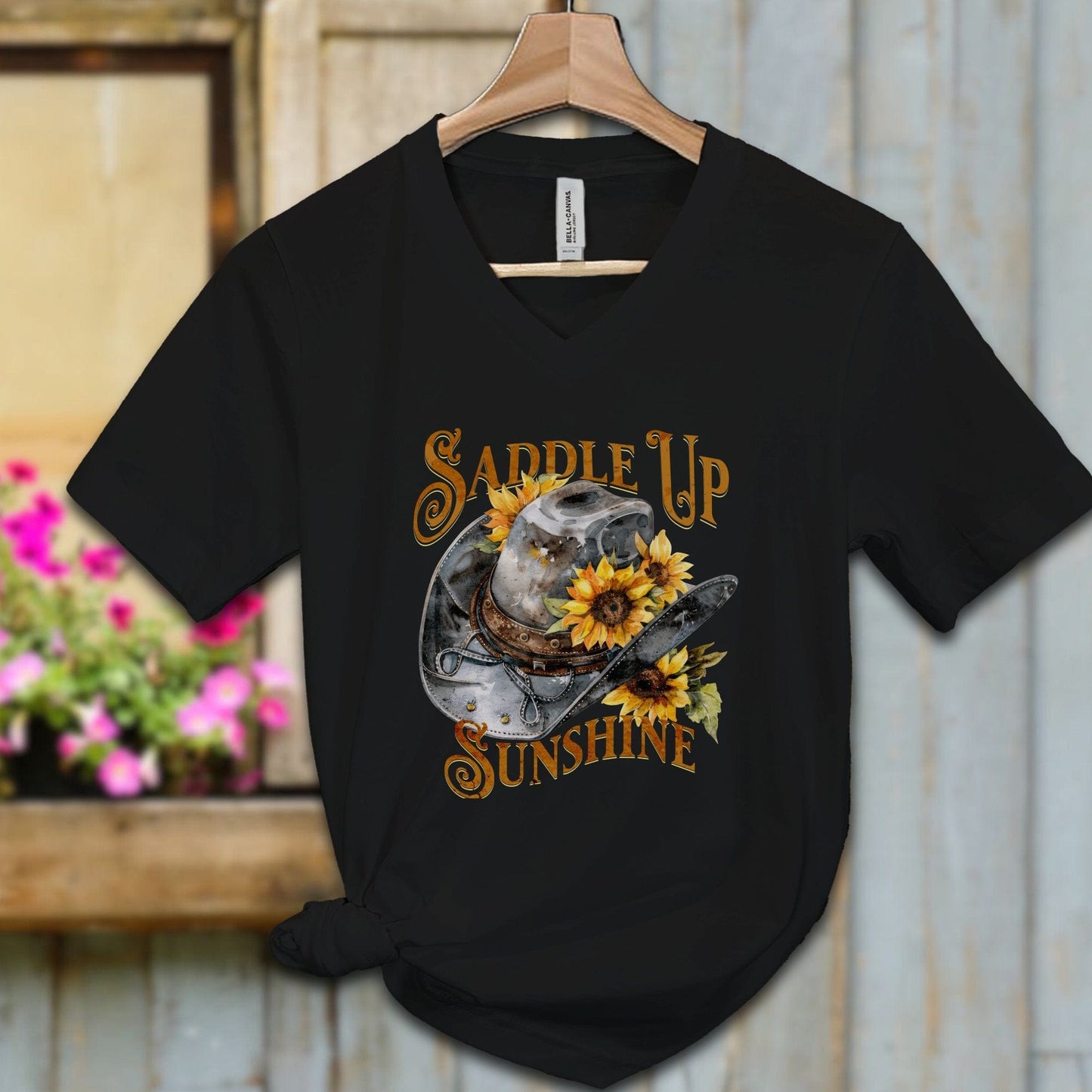 Ladies Shirt Black / S / Adult V-neck Saddle Up Sunshine Shirt