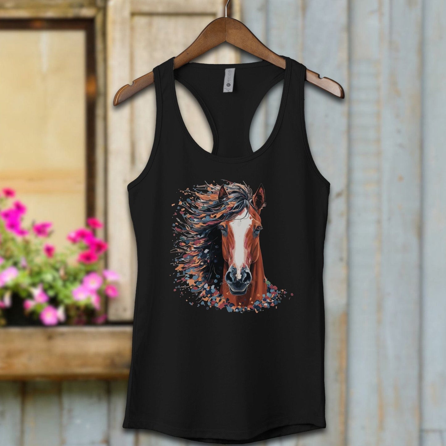 Ladies Shirt Black / XS / Adult Racerback Vibrant Horse Splatter Shirt