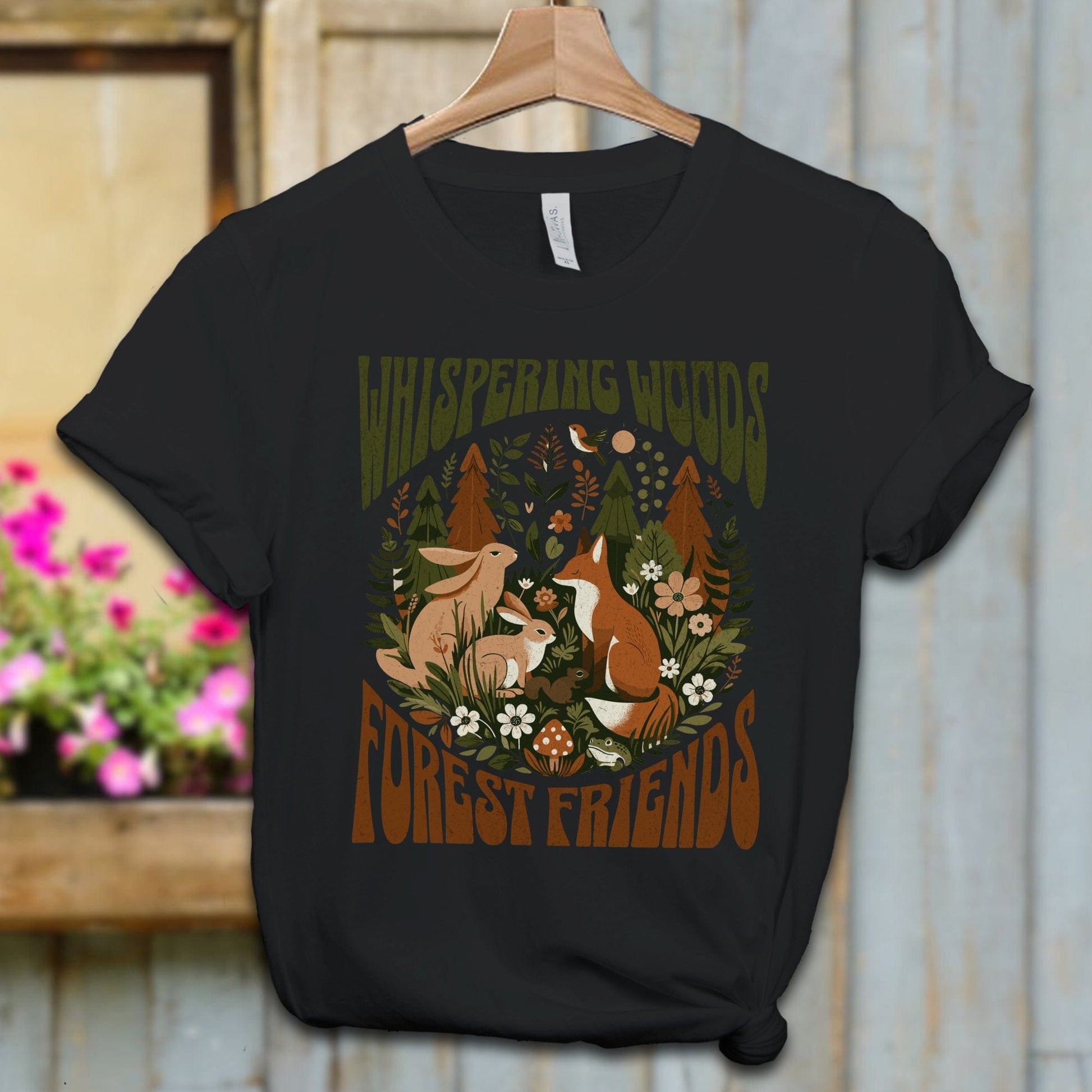 Ladies Shirt Black / XS / Adult T-shirt Whispering Woods Forest Friends Shirt