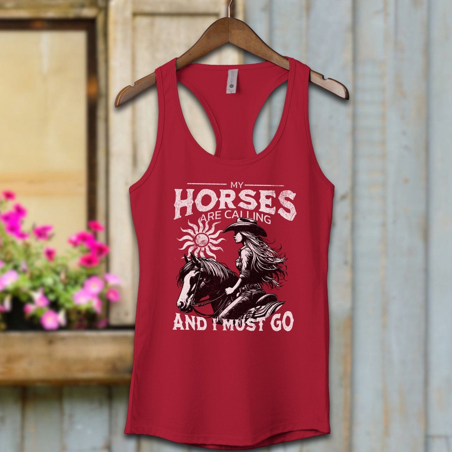 Ladies Shirt Cardinal / XS / Adult Racerback My Horses are Calling Shirt