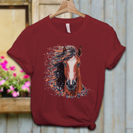 Ladies Shirt Cardinal / XS / Adult T-shirt Vibrant Horse Splatter Shirt