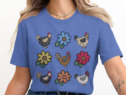 Ladies Shirt Chickens and Flowers Shirt