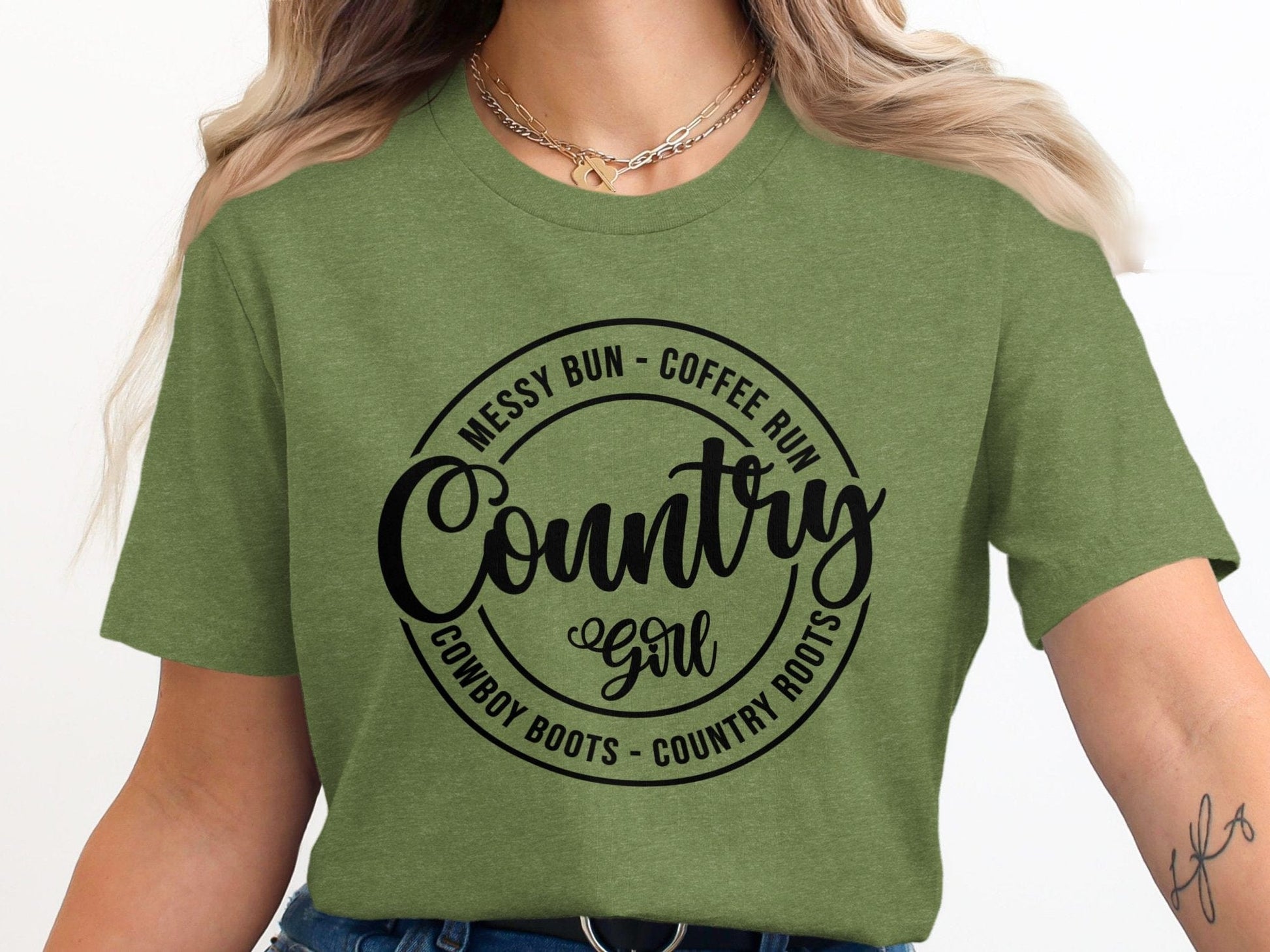 Ladies Shirt Country Girl Messy Bun Coffee Run Shirt