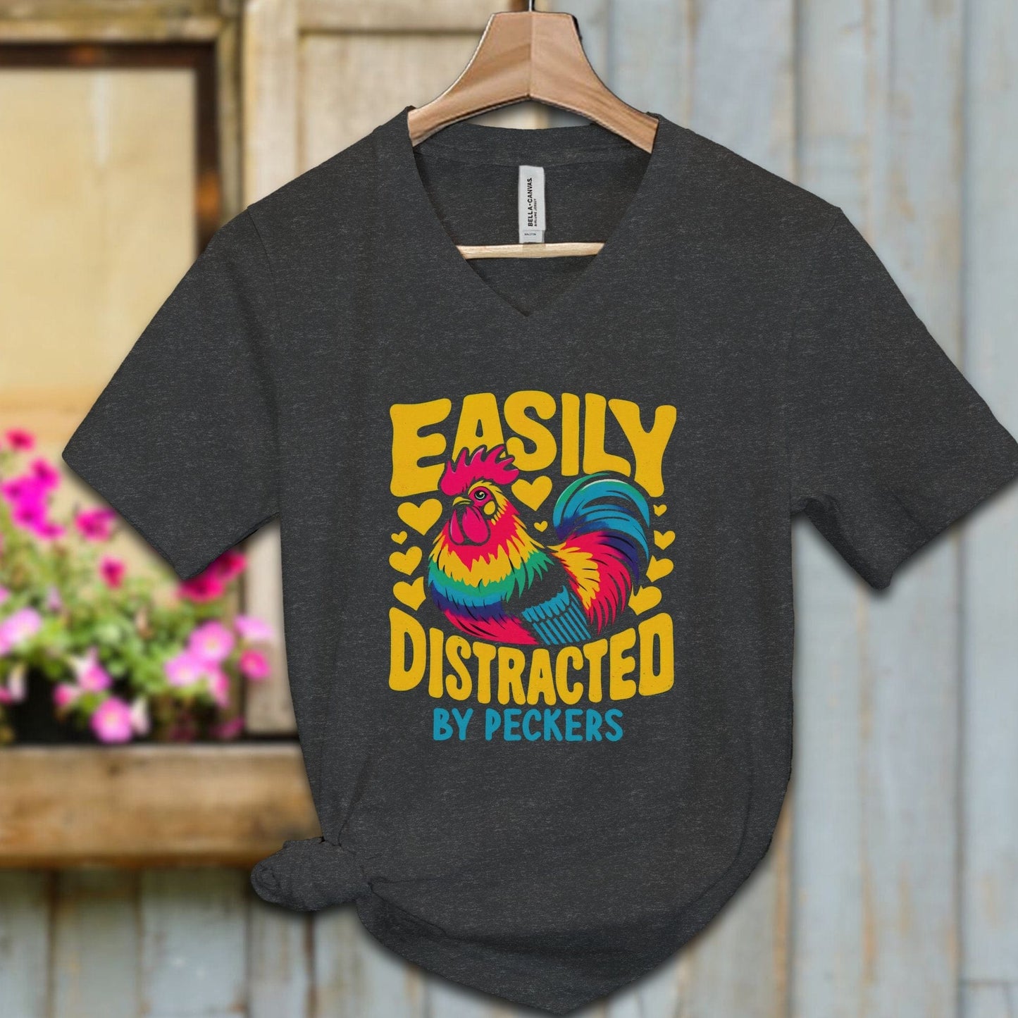 Ladies Shirt Dark Grey Heather / S / Adult V-neck Easily Distracted by Peckers Shirt