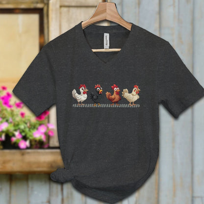 Ladies Shirt Dark Grey Heather / S / Adult V-neck Funny Chicken Shirt