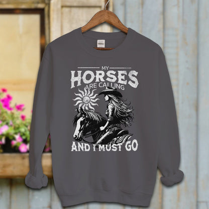 Ladies Shirt Dark Heather / S / Adult Sweatshirt My Horses are Calling Shirt