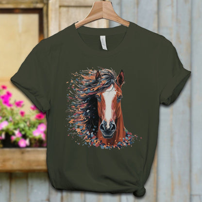 Ladies Shirt Dark Olive / XS / Adult T-shirt Vibrant Horse Splatter Shirt