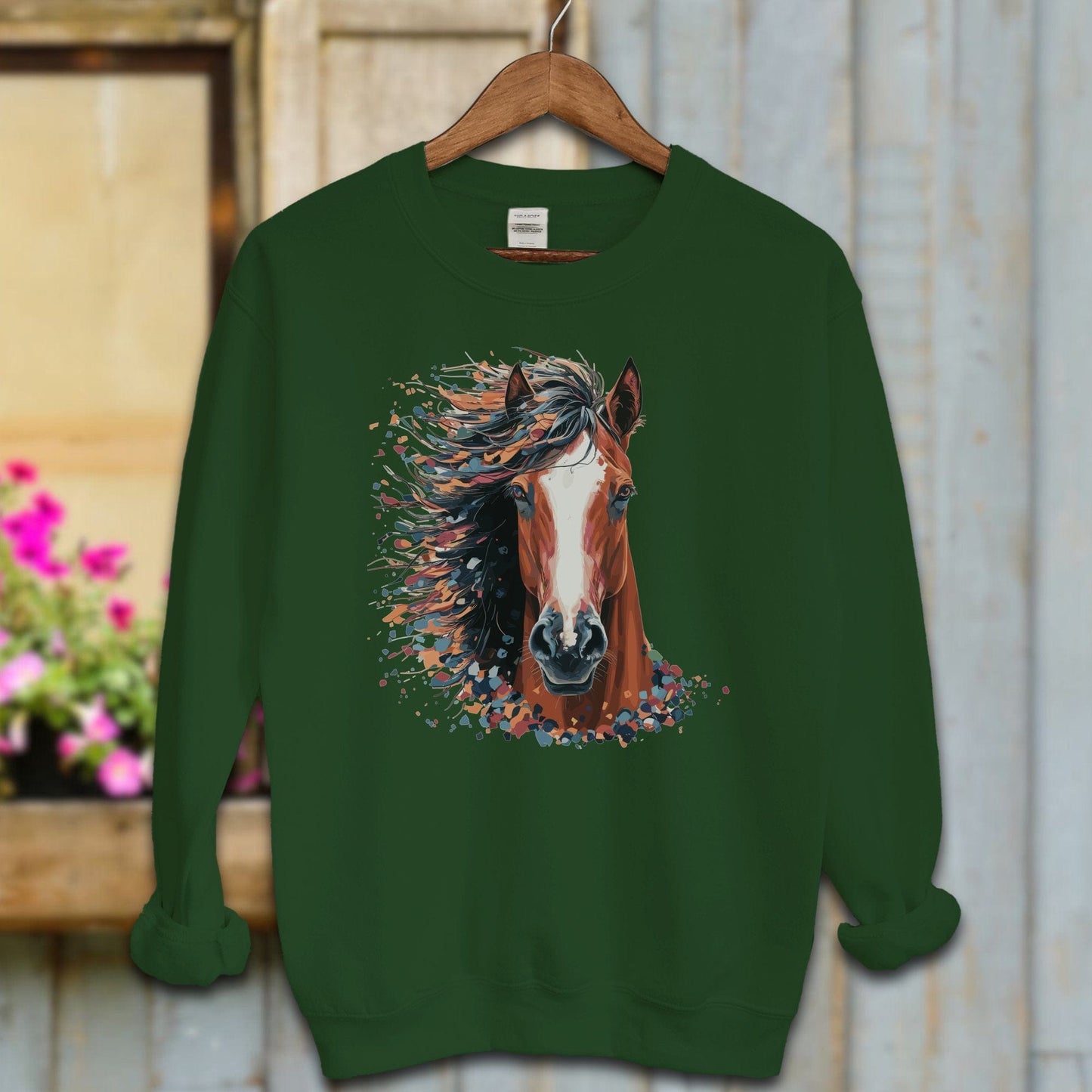 Ladies Shirt Forest Green / S / Adult Sweatshirt Vibrant Horse Splatter Shirt