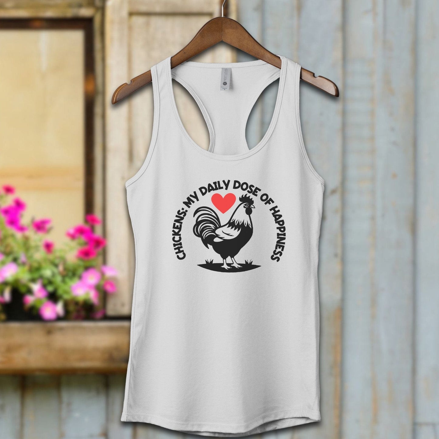 Ladies Shirt Heather Grey / XS / Adult Racerback Chickens My Daily Dose of Happiness Shirt