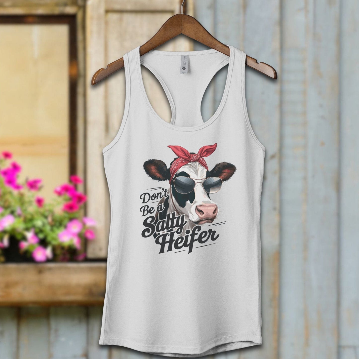 Ladies Shirt Heather Grey / XS / Adult Racerback Don't Be a Salty Heifer Shirt