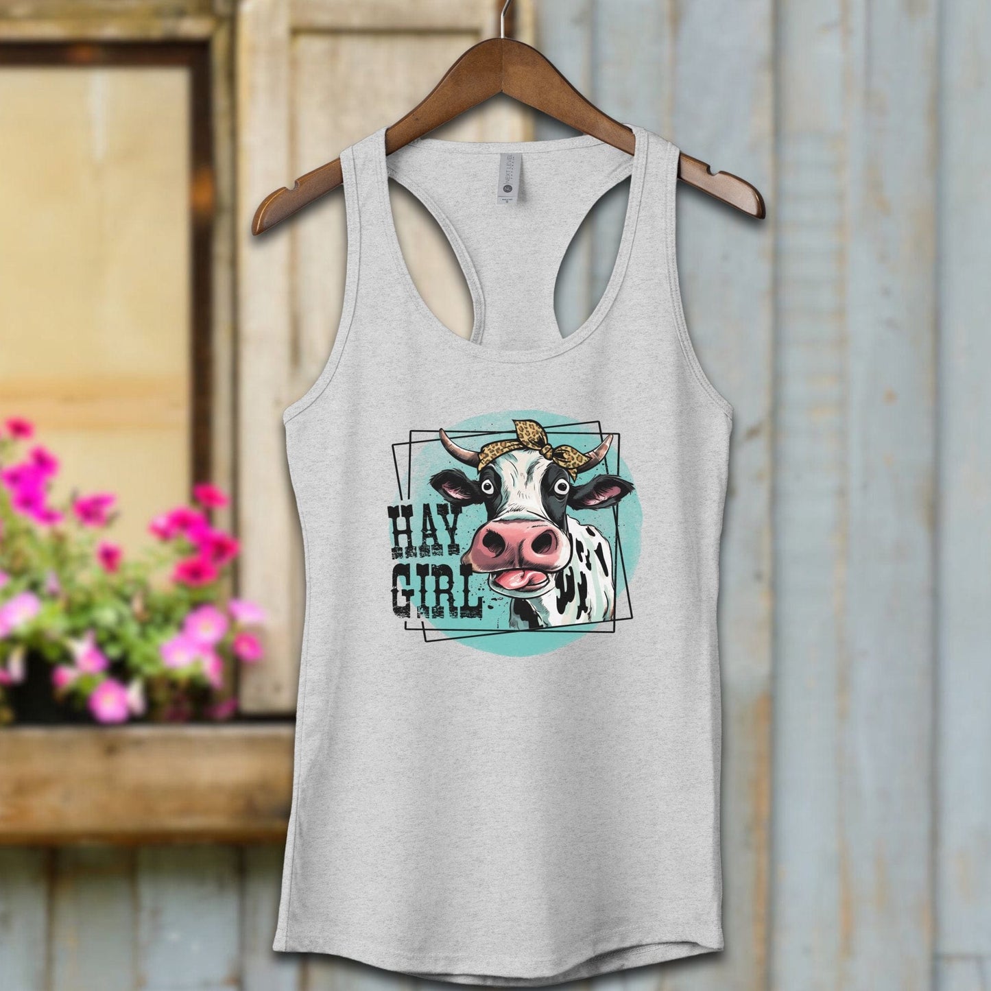 Ladies Shirt Heather Grey / XS / Adult Racerback Hay Girl Cow Shirt