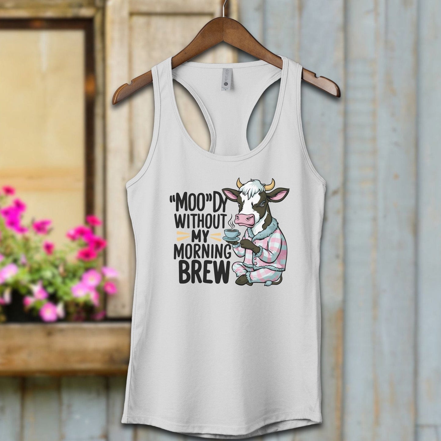 Ladies Shirt Heather Grey / XS / Adult Racerback Moody Without My Morning Brew Shirt