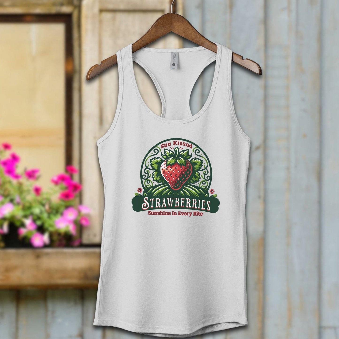 Ladies Shirt Heather Grey / XS / Adult Racerback Sun Kissed Strawberries Shirt