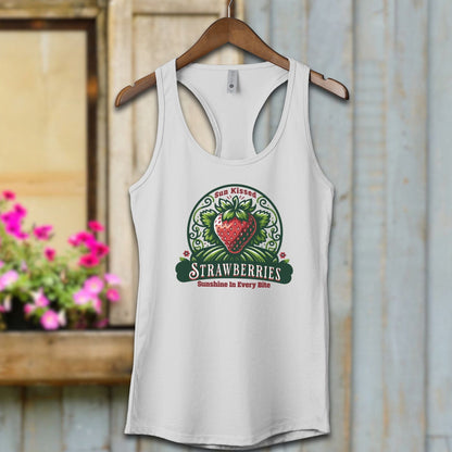 Ladies Shirt Heather Grey / XS / Adult Racerback Sun Kissed Strawberries Shirt