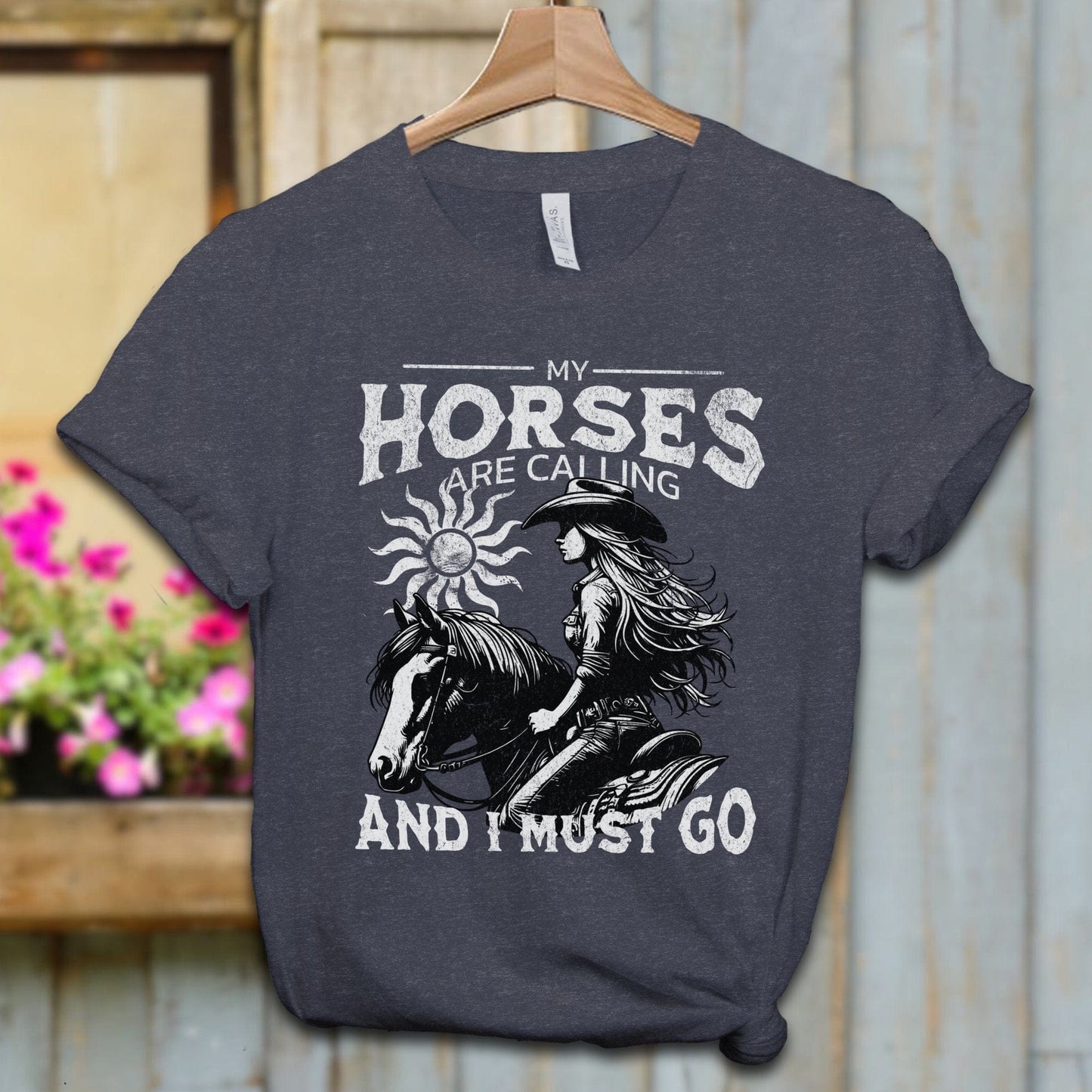 Ladies Shirt Heather Navy / XS / Adult T-shirt My Horses are Calling Shirt