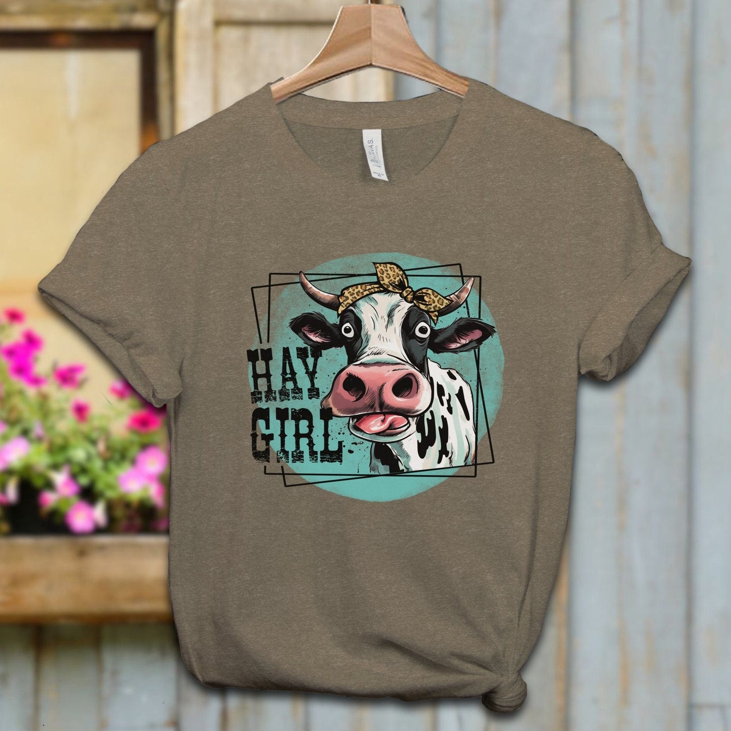 Ladies Shirt Heather Olive / XS / Adult T-shirt Hay Girl Cow Shirt