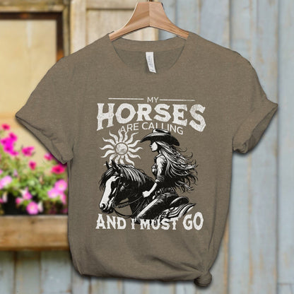 Ladies Shirt Heather Olive / XS / Adult T-shirt My Horses are Calling Shirt