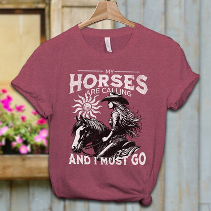 Ladies Shirt Heather Raspberry / XS / Adult T-shirt My Horses are Calling Shirt