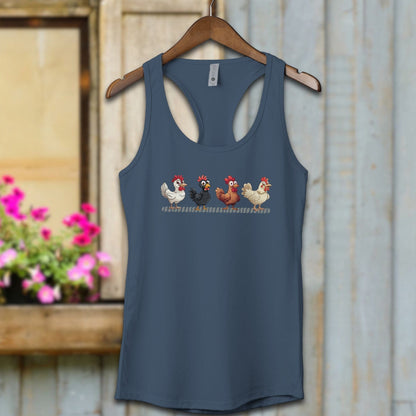 Ladies Shirt Indigo / XS / Adult Racerback Funny Chicken Shirt