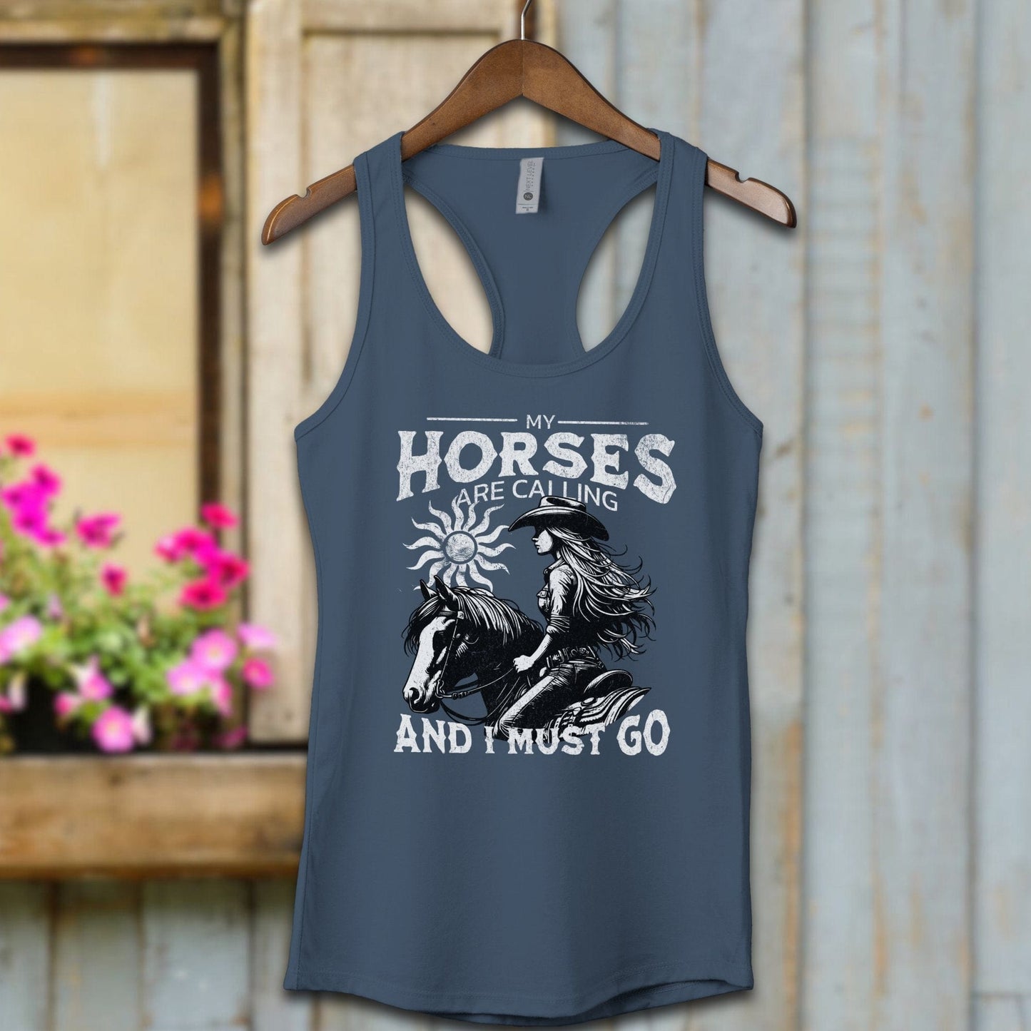 Ladies Shirt Indigo / XS / Adult Racerback My Horses are Calling Shirt