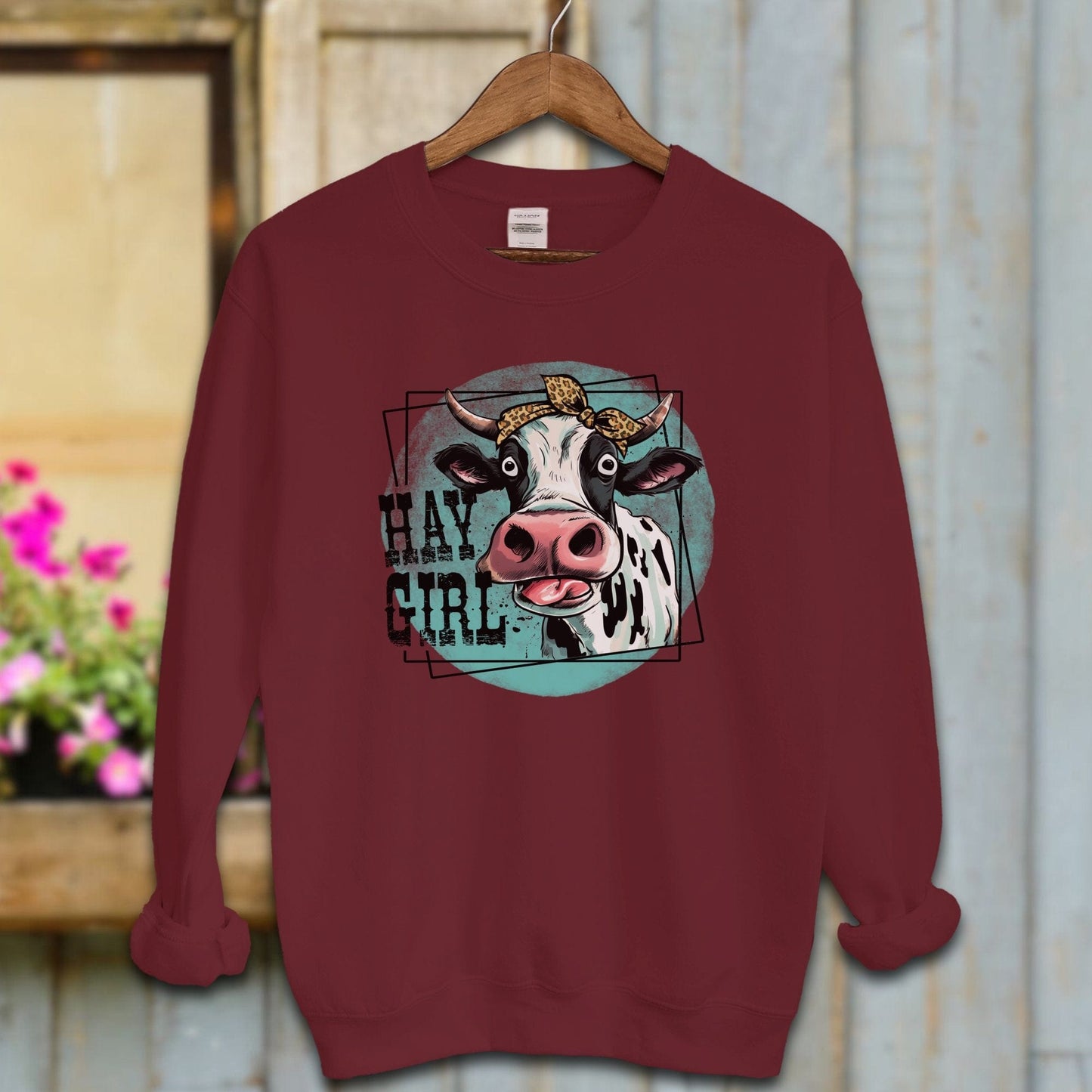 Ladies Shirt Maroon / S / Adult Sweatshirt Hay Girl Cow Shirt