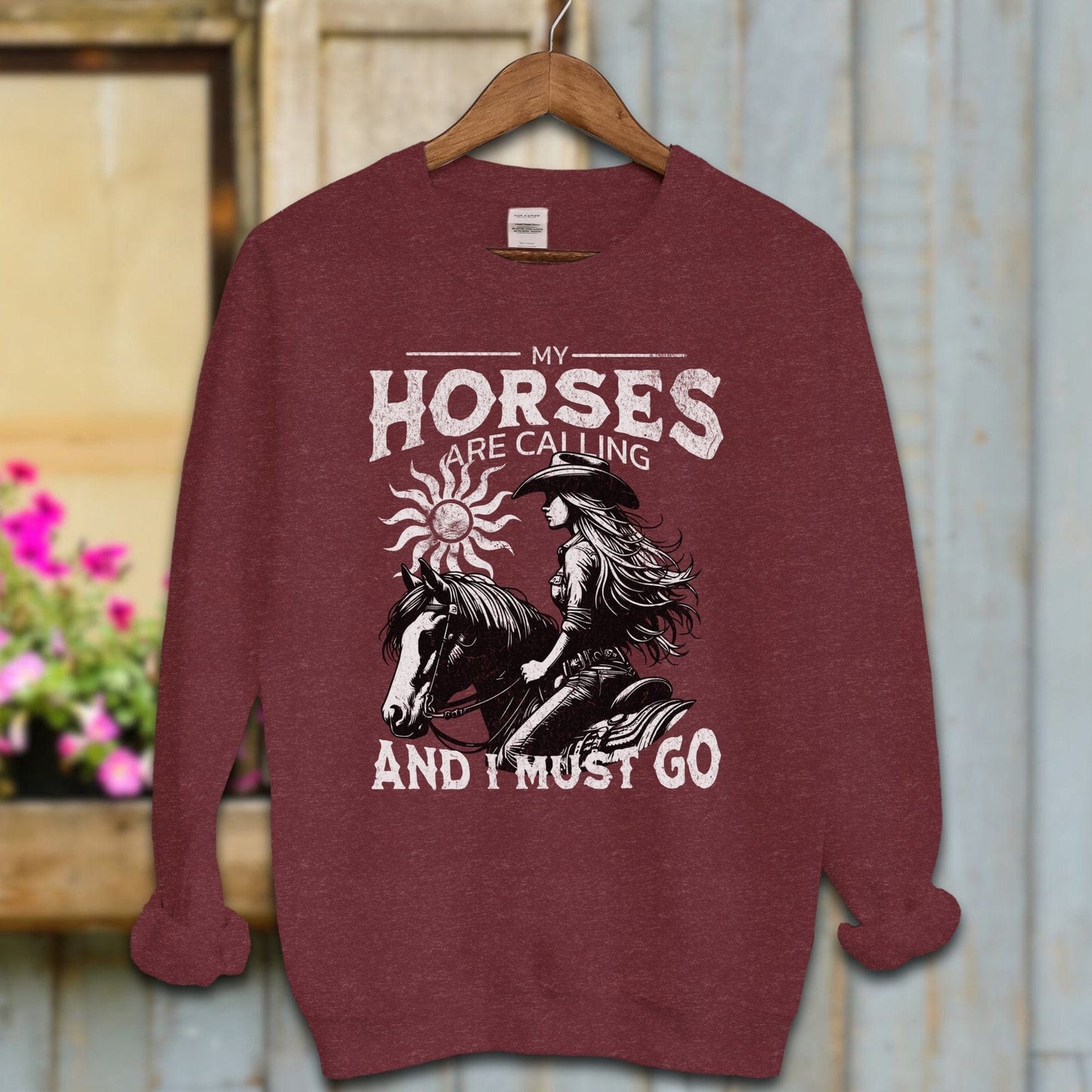 Ladies Shirt Maroon / S / Adult Sweatshirt My Horses are Calling Shirt