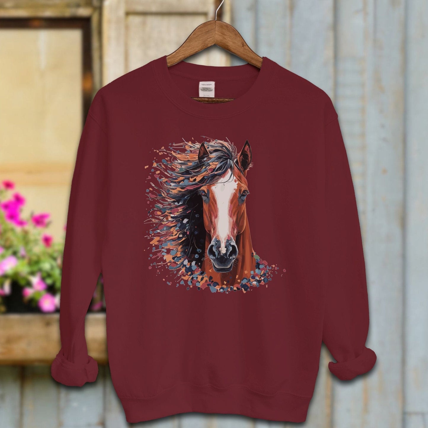 Ladies Shirt Maroon / S / Adult Sweatshirt Vibrant Horse Splatter Shirt