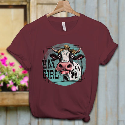 Ladies Shirt Maroon / XS / Adult T-shirt Hay Girl Cow Shirt