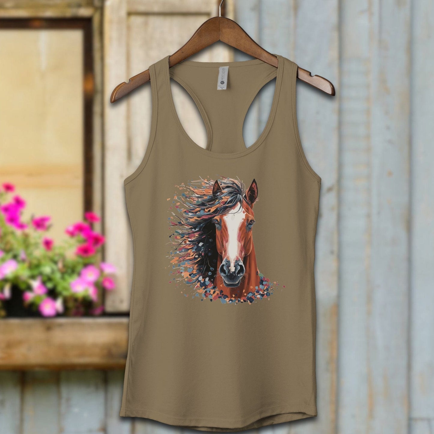 Ladies Shirt Military Green / XS / Adult Racerback Vibrant Horse Splatter Shirt