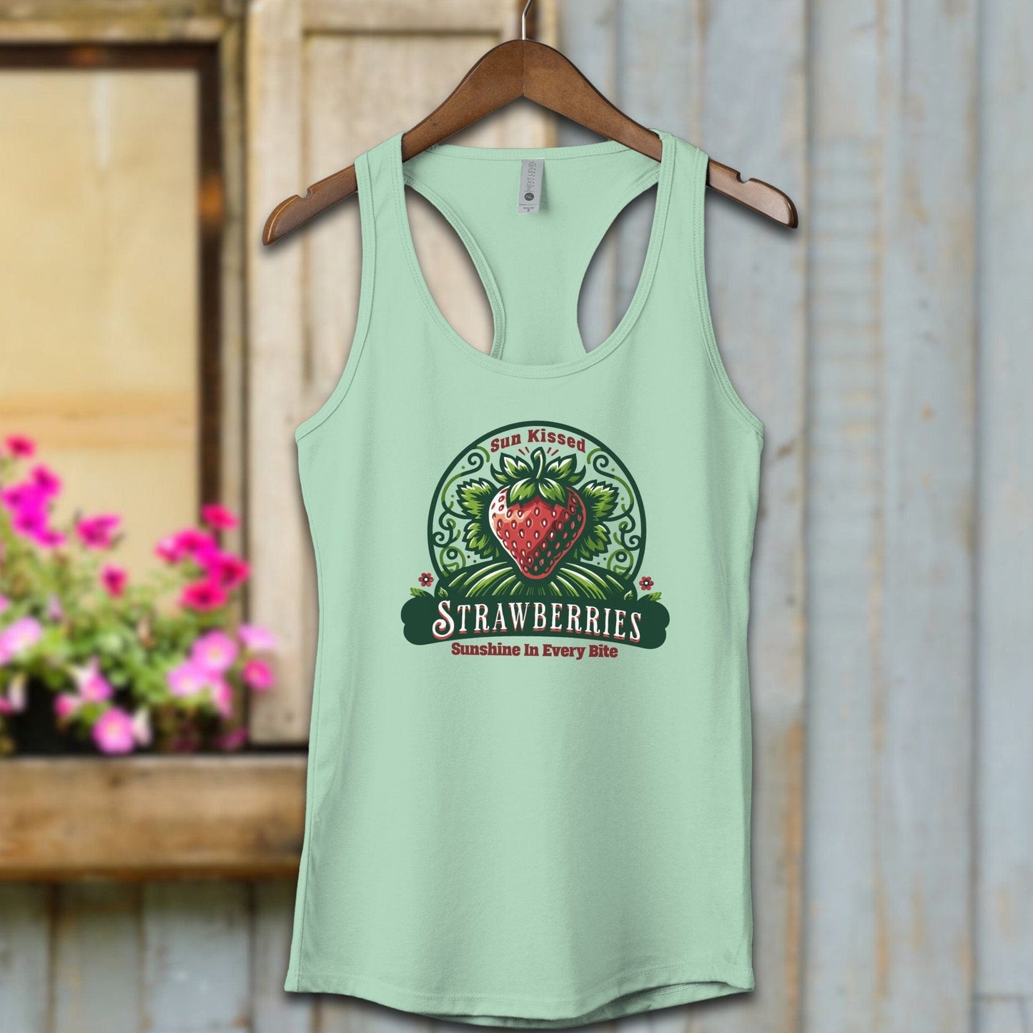 Ladies Shirt Mint / XS / Adult Racerback Sun Kissed Strawberries Shirt