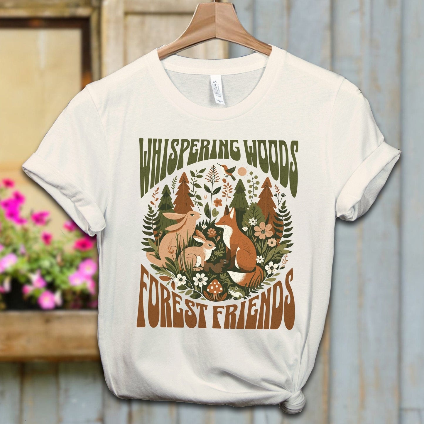 Ladies Shirt Natural / XS / Adult T-shirt Whispering Woods Forest Friends Shirt