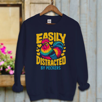 Ladies Shirt Navy / S / Adult Sweatshirt Easily Distracted by Peckers Shirt