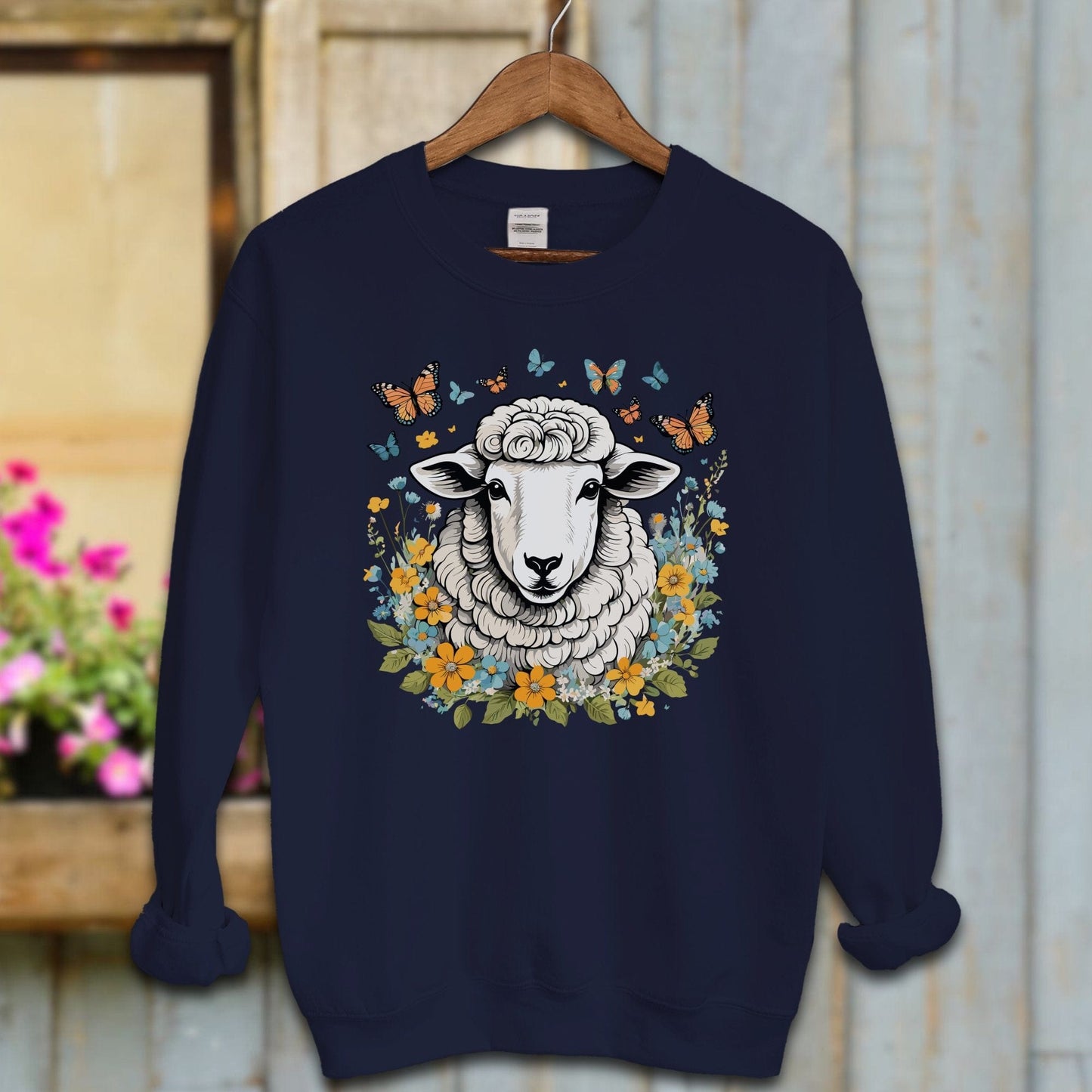 Ladies Shirt Navy / S / Adult Sweatshirt Whimsical Sheep Shirt