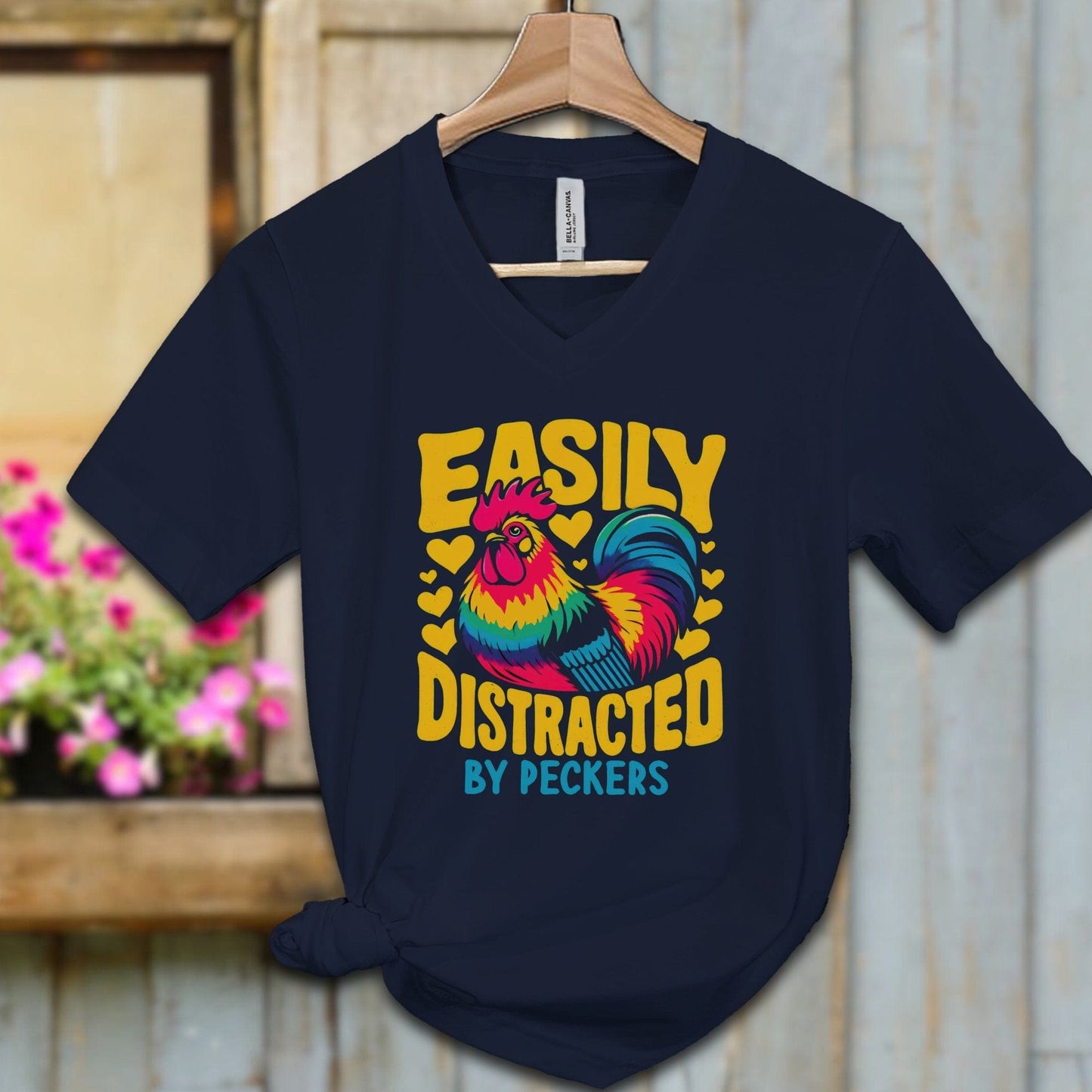 Ladies Shirt Navy / S / Adult V-neck Easily Distracted by Peckers Shirt