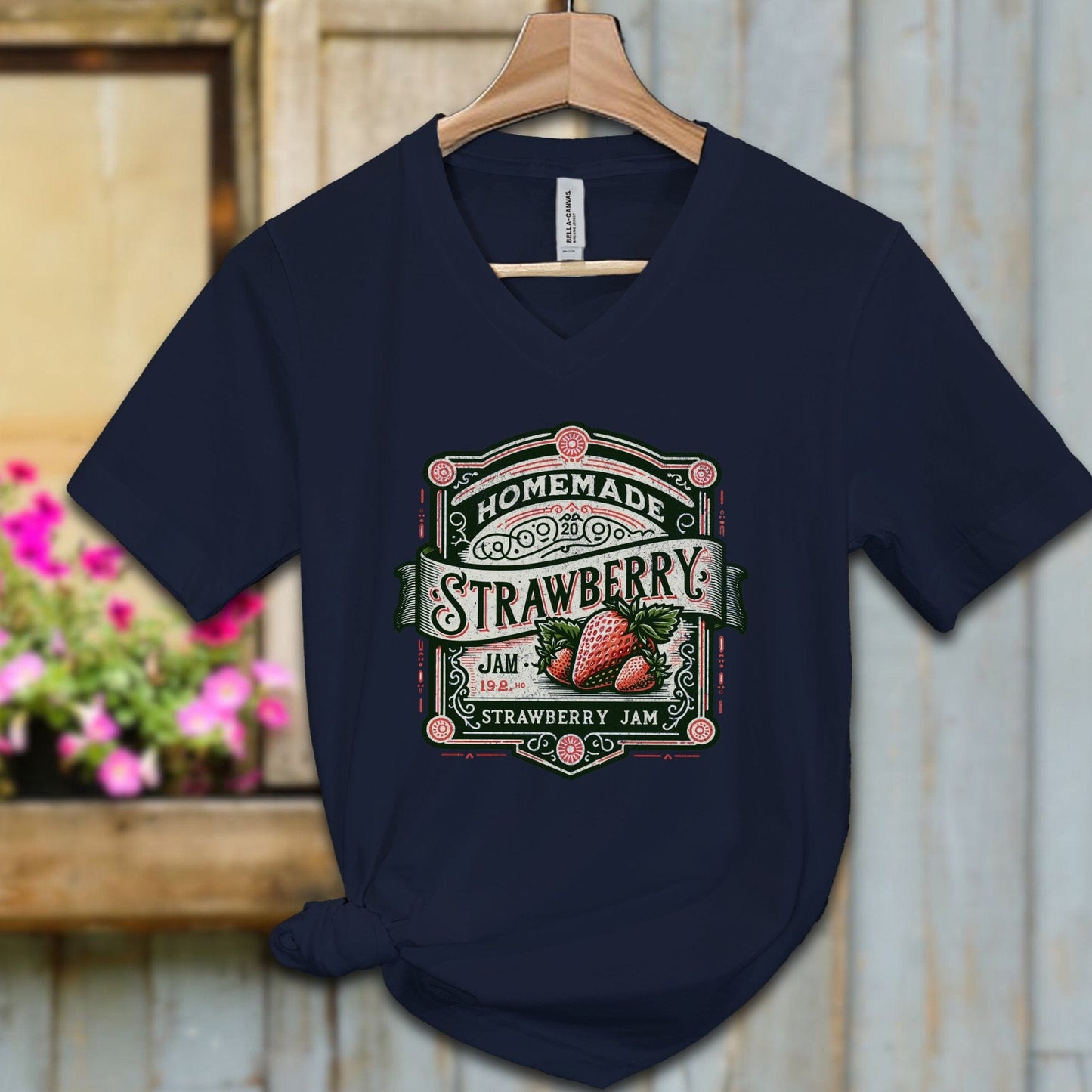 Ladies Shirt Navy / S / Adult V-neck Homemade Strawberry Jam vintage Shirt