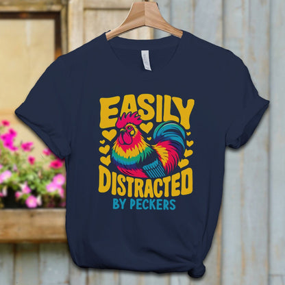 Ladies Shirt Navy / XS / Adult T-shirt Easily Distracted by Peckers Shirt