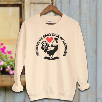 Ladies Shirt Sand / S / Adult Sweatshirt Chickens My Daily Dose of Happiness Shirt