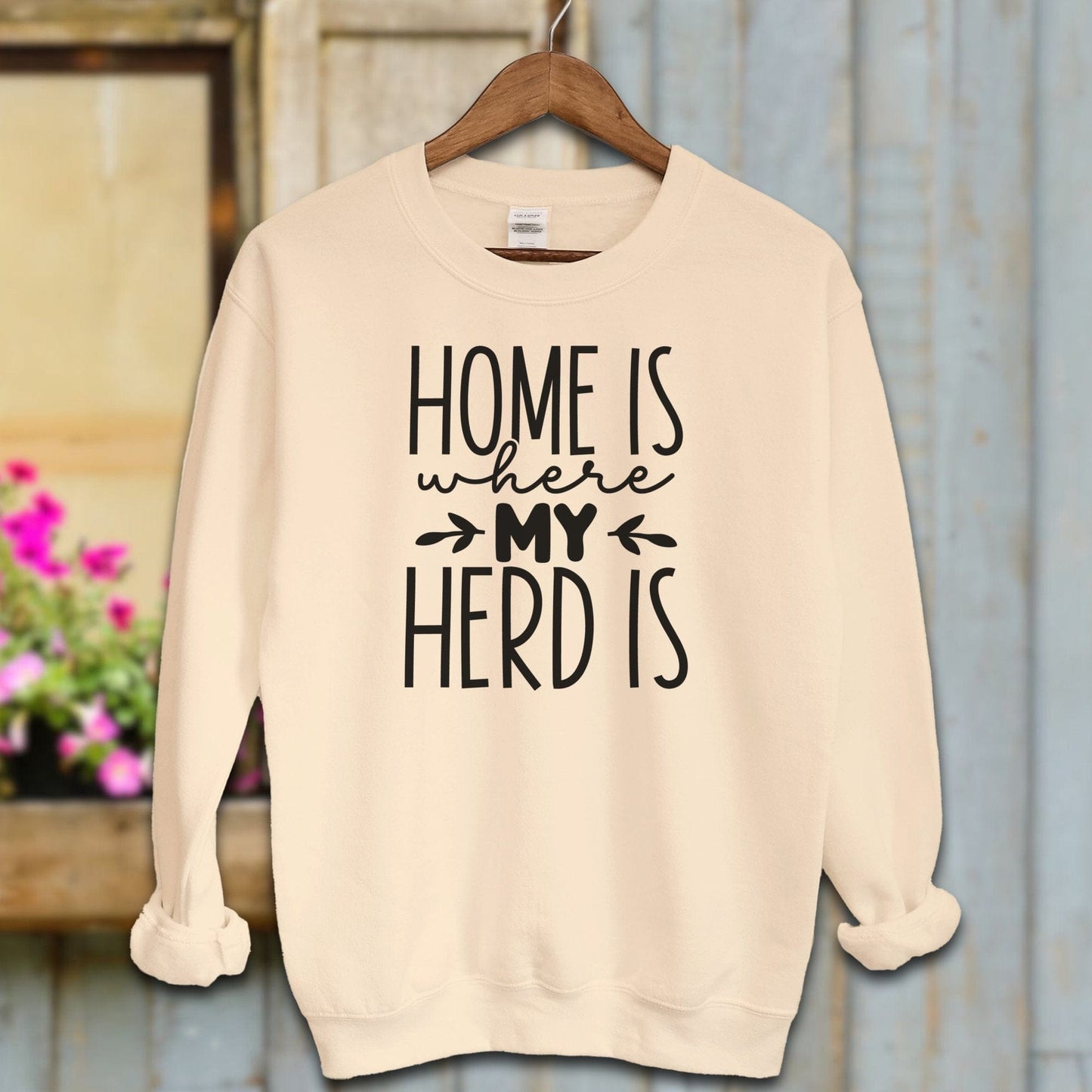 Ladies Shirt Sand / S / Adult Sweatshirt Home Is Where My Herd Is Shirt